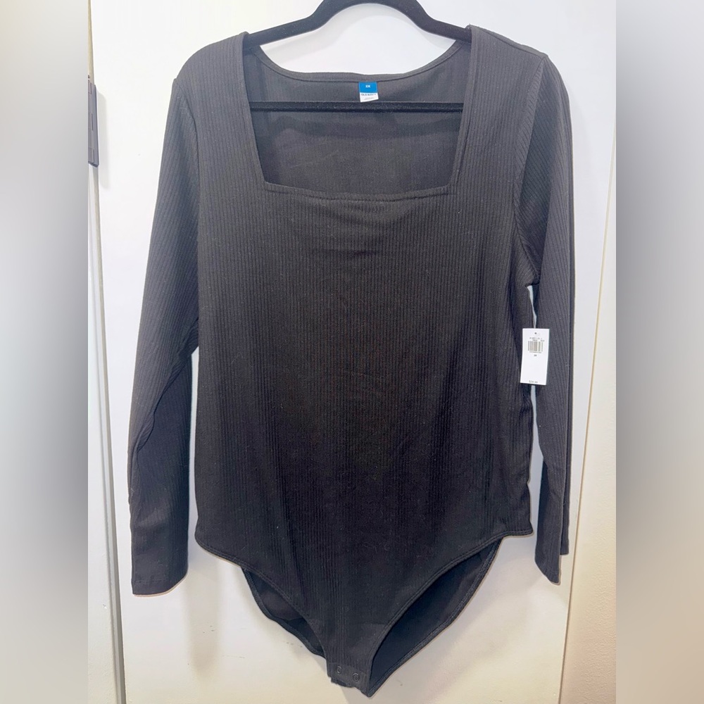 NWT Black Long-Sleeve Ribbed Square-Neck Bodysuit - Women Old Navy 2X